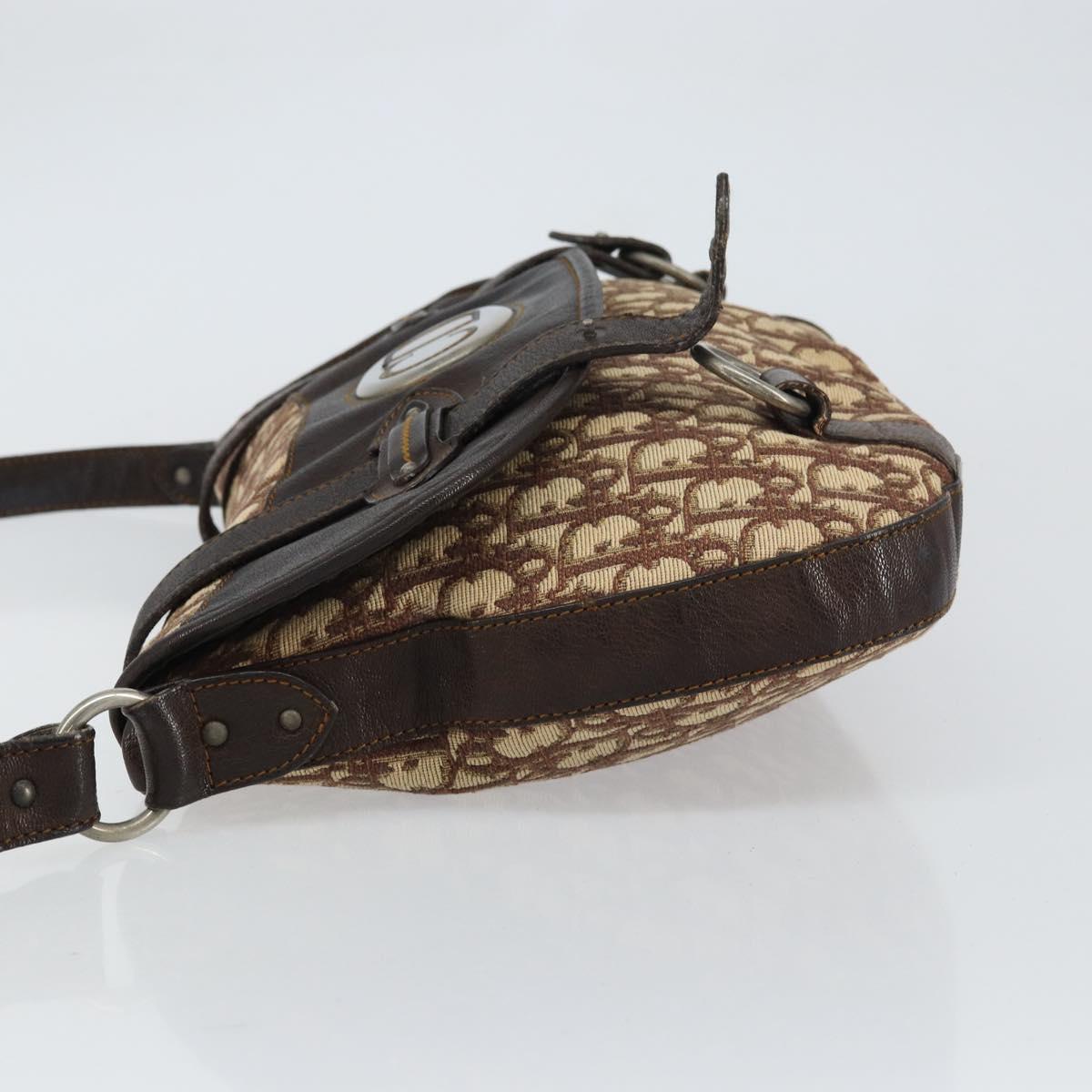 Christian Dior Trotter Canvas Shoulder Bag Brown Silver Auth 161057