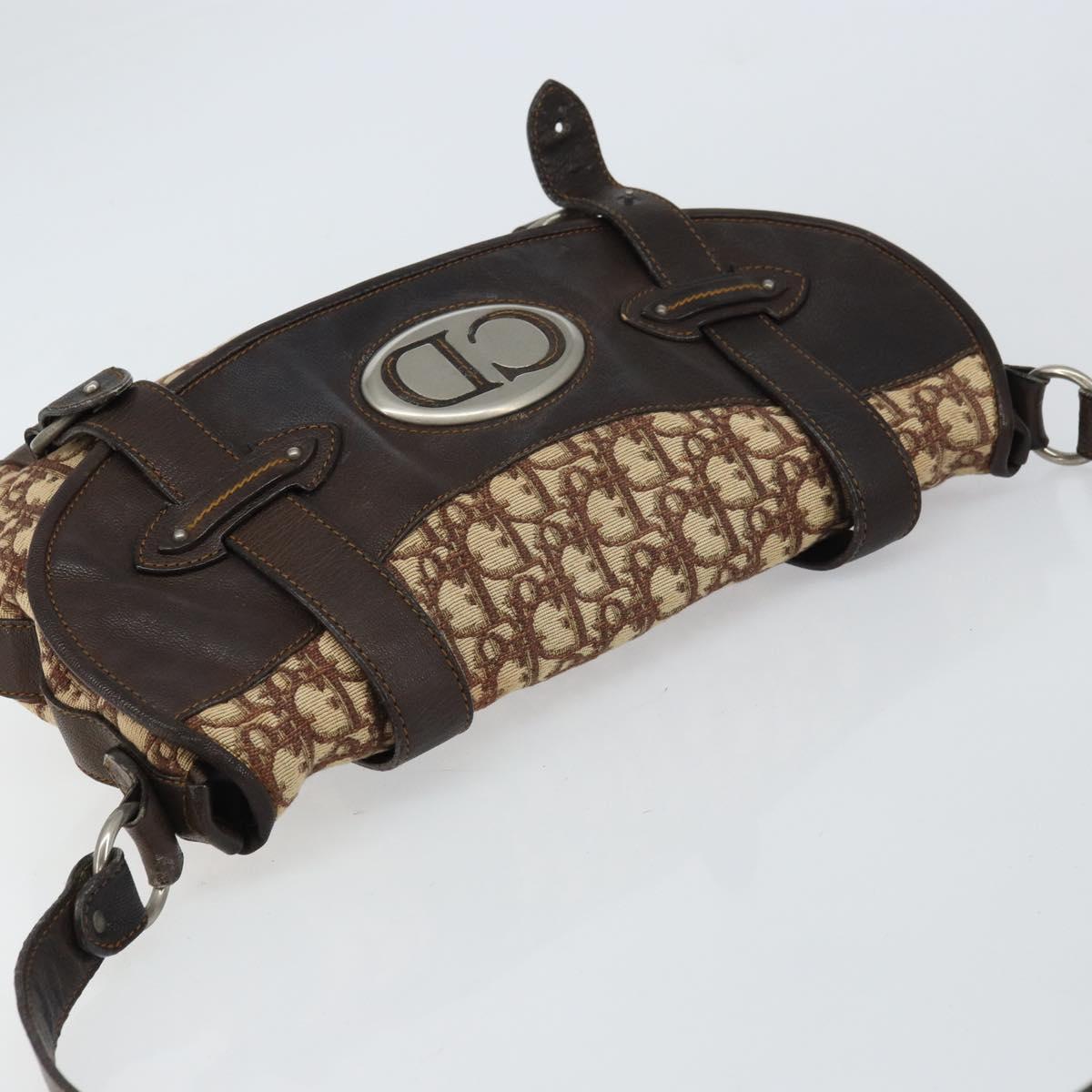 Christian Dior Trotter Canvas Shoulder Bag Brown Silver Auth 161057