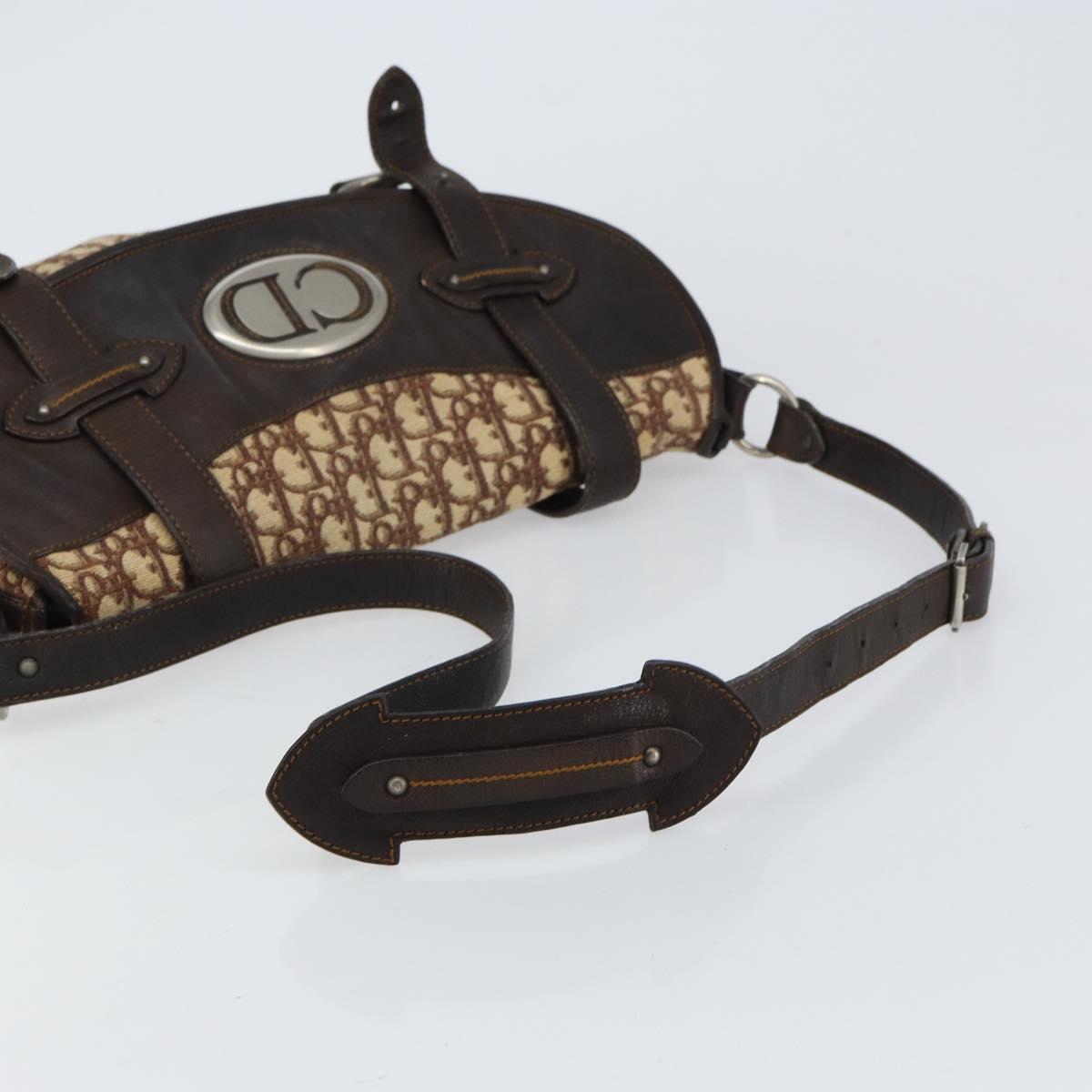 Christian Dior Trotter Canvas Shoulder Bag Brown Silver Auth 161057