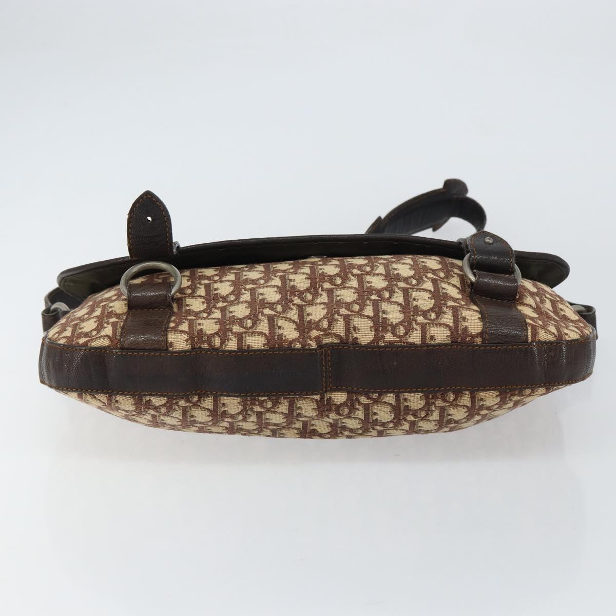 Christian Dior Trotter Canvas Shoulder Bag Brown Silver Auth 161057