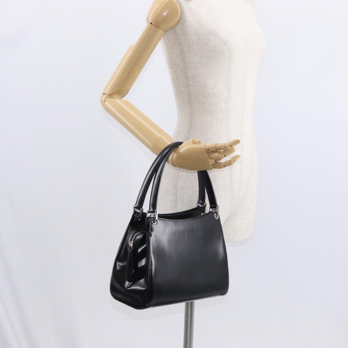 BALLY Hand Bag Leather Black Silver Auth 161058