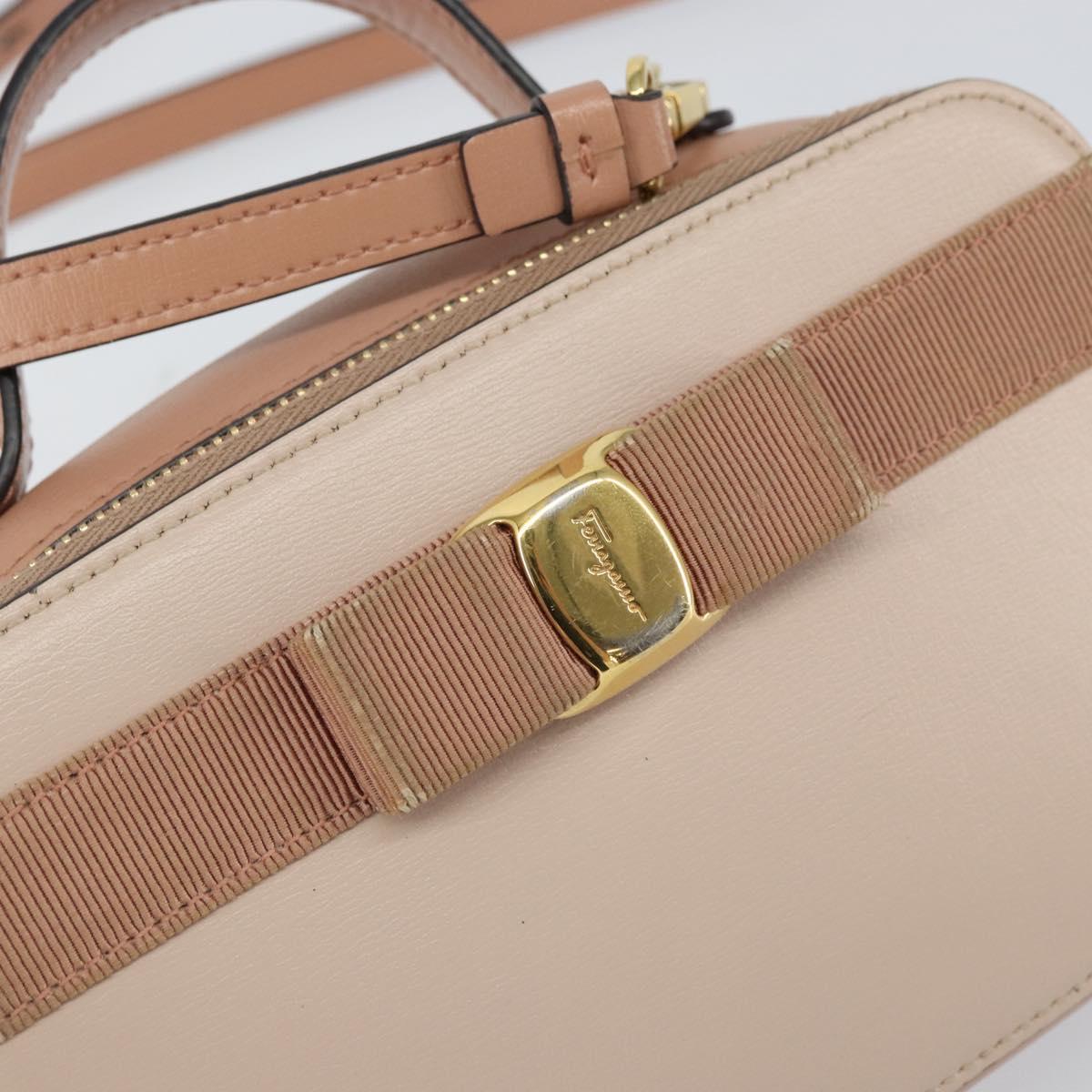 Salvatore Ferragamo Vala Hand Bag Leather 2way Pink Gold Auth 161059