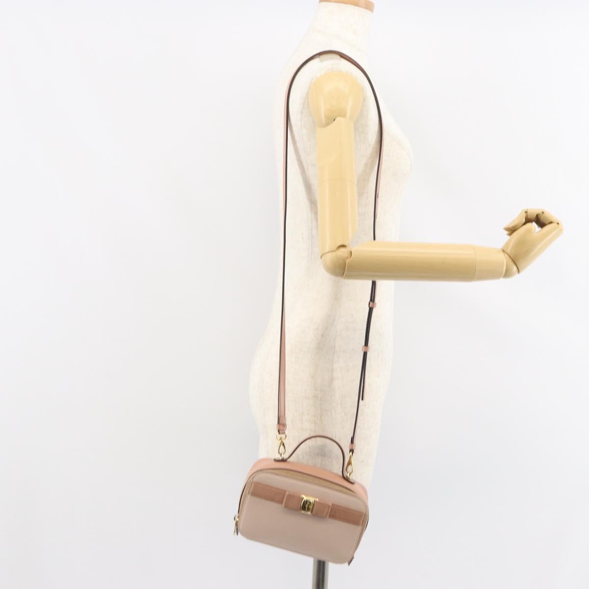 Salvatore Ferragamo Vala Hand Bag Leather 2way Pink Gold Auth 161059