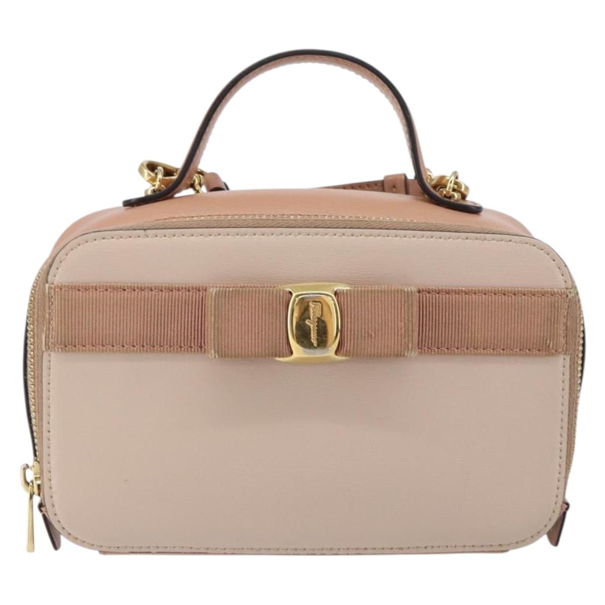 Salvatore Ferragamo Vala Hand Bag Leather 2way Pink Gold Auth 161059