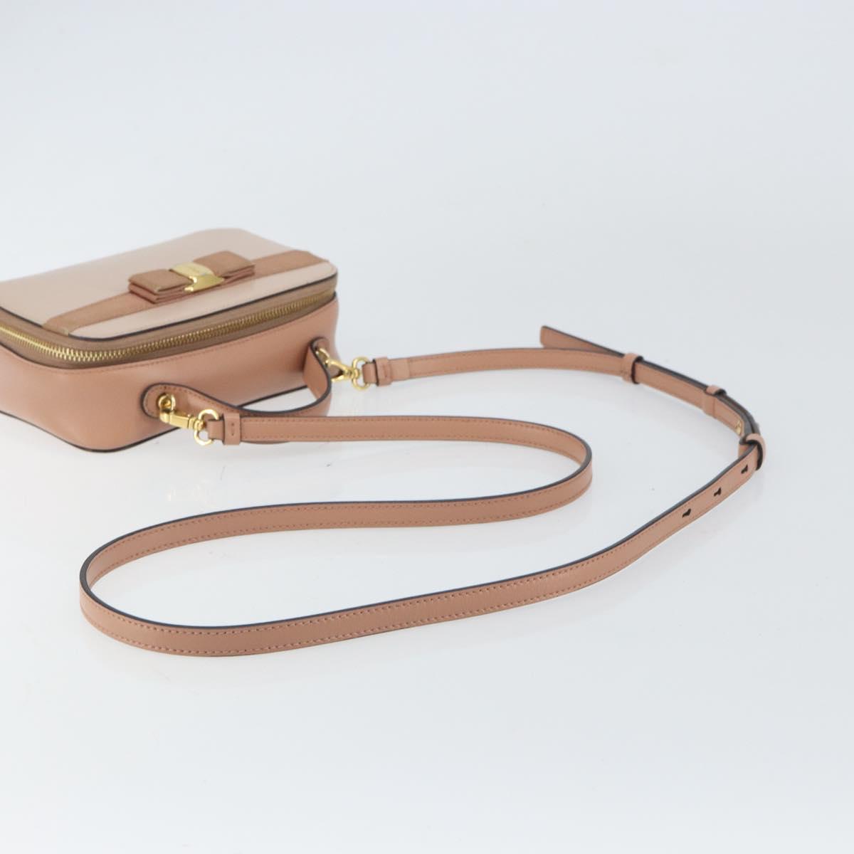 Salvatore Ferragamo Vala Hand Bag Leather 2way Pink Gold Auth 161059