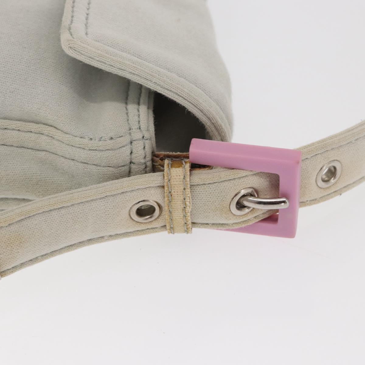 FENDI Mamma Baguette Hand Bag cotton Gray Silver Auth 161060