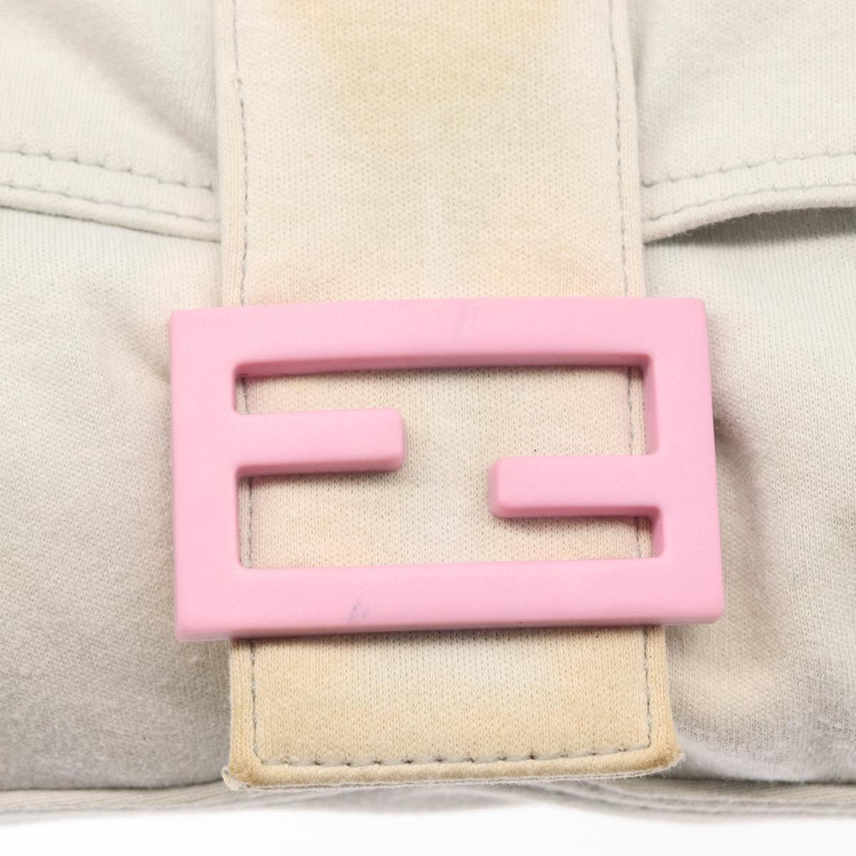 FENDI Mamma Baguette Hand Bag cotton Gray Silver Auth 161060