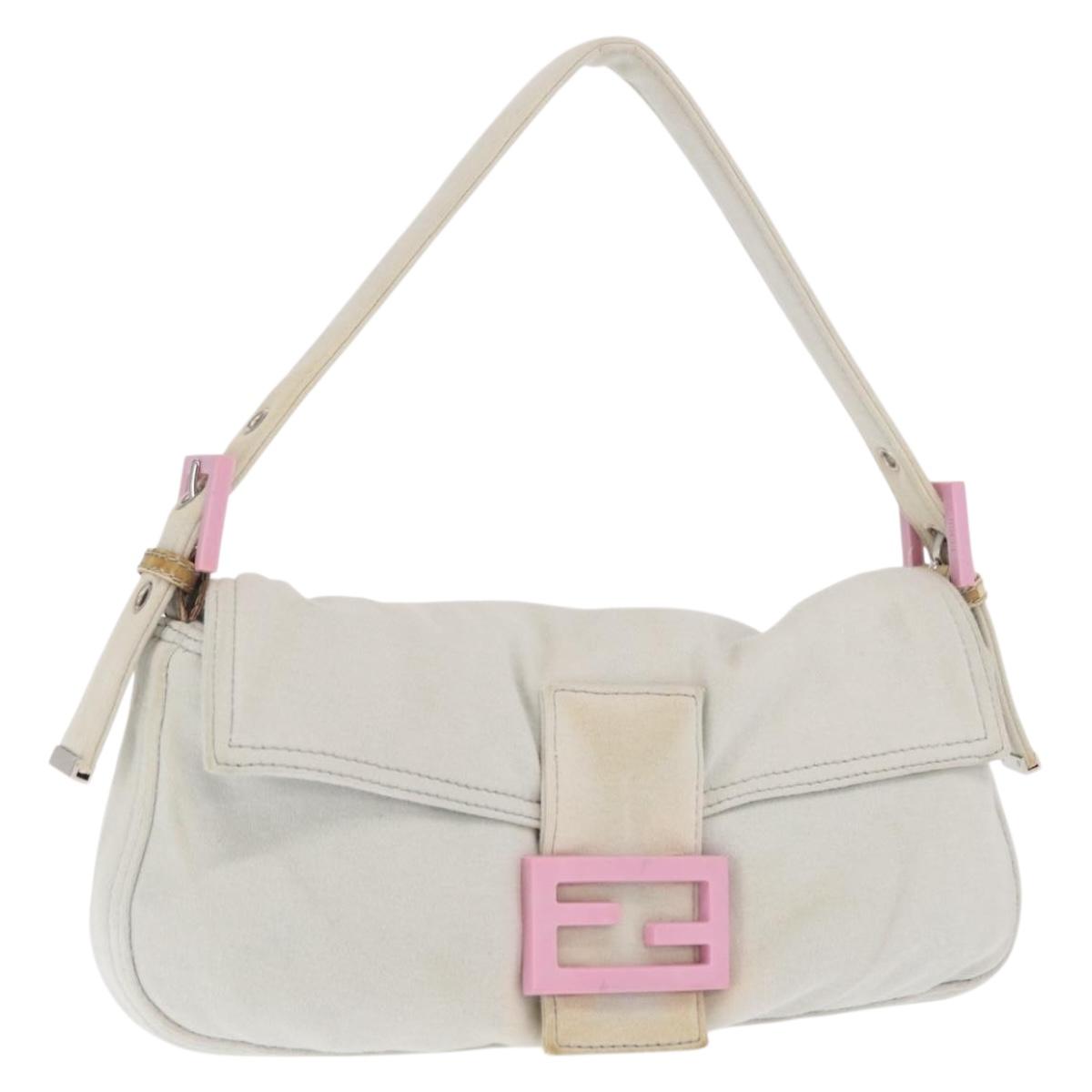 FENDI Mamma Baguette Hand Bag cotton Gray Silver Auth 161060