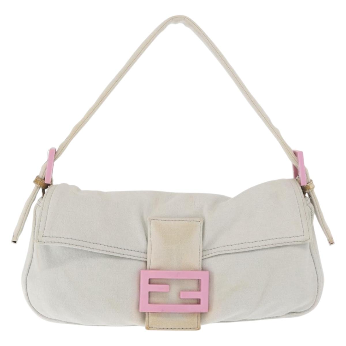 FENDI Mamma Baguette Hand Bag cotton Gray Silver Auth 161060