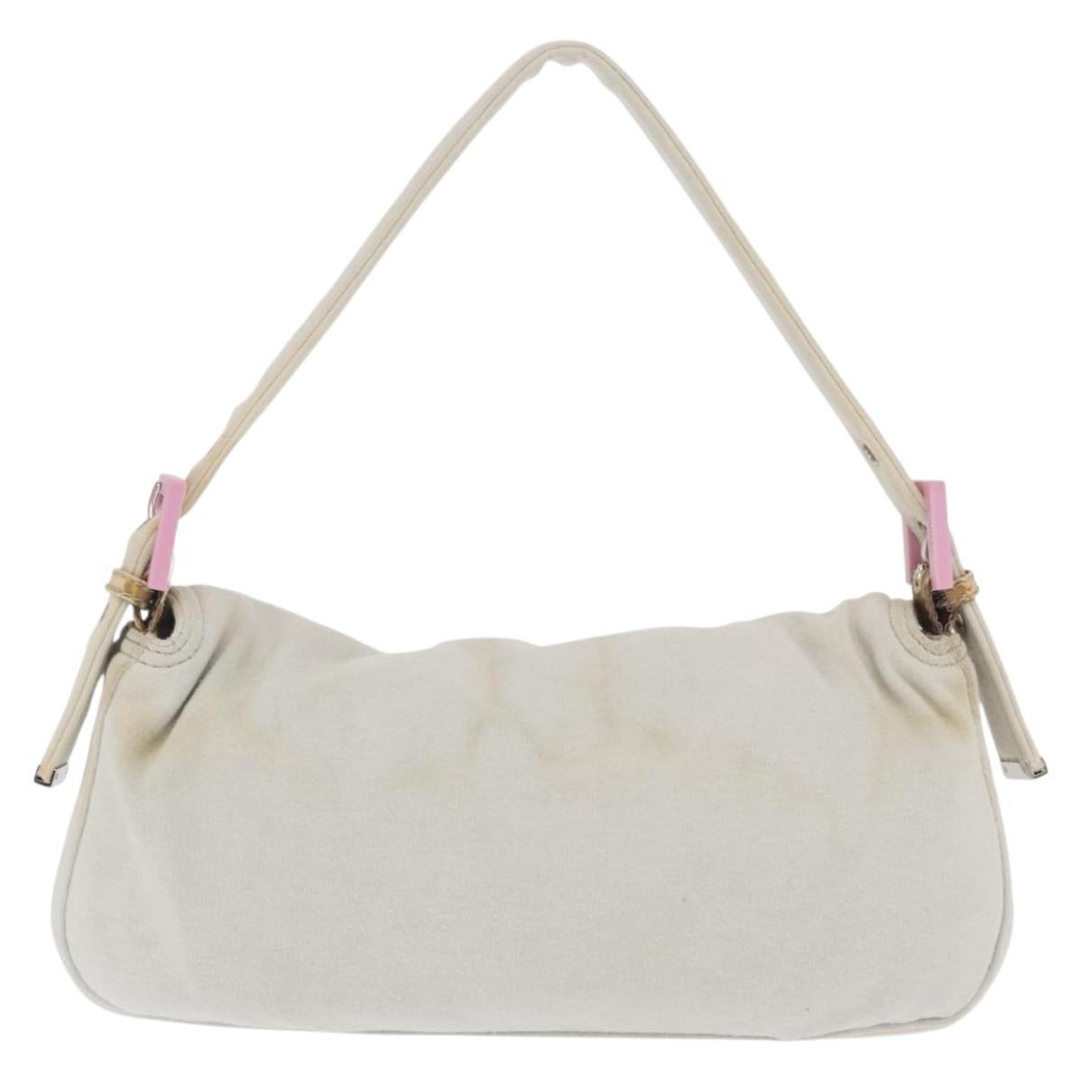 FENDI Mamma Baguette Hand Bag cotton Gray Silver Auth 161060