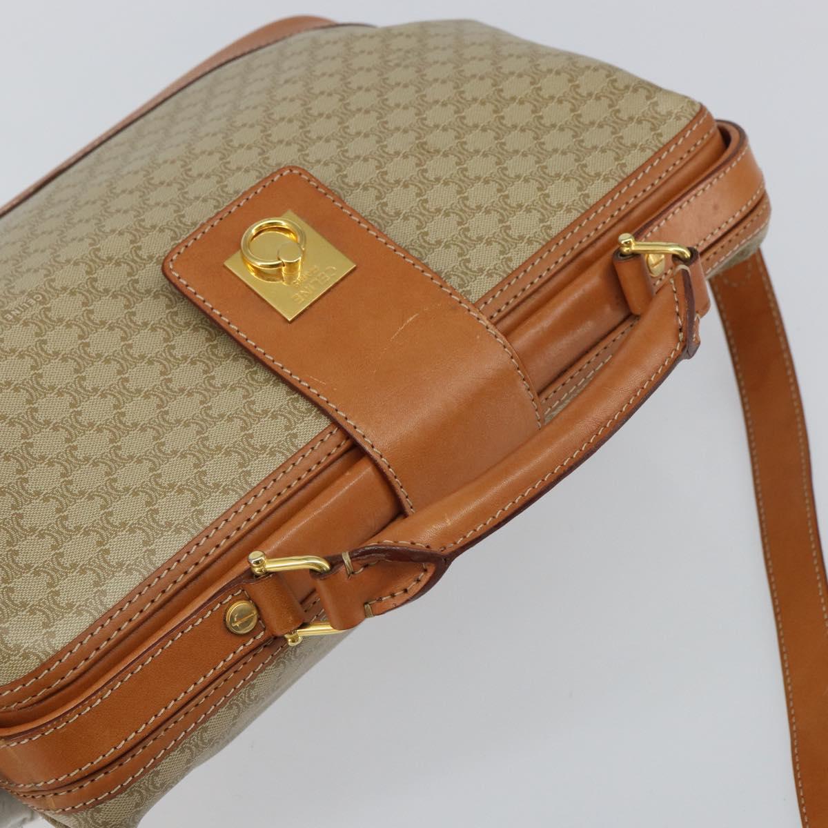 CELINE Macadam Canvas Hand Bag PVC 2way Beige Gold Auth 161061
