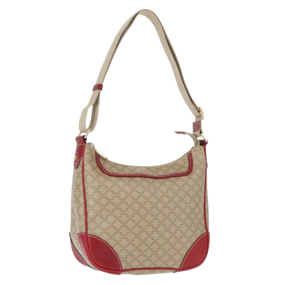CELINE Macadam Canvas Shoulder Bag PVC Beige Gold Auth 161067