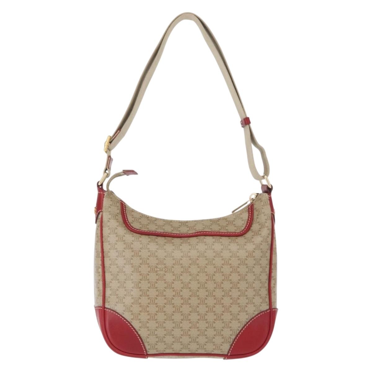 CELINE Macadam Canvas Shoulder Bag PVC Beige Gold Auth 161067