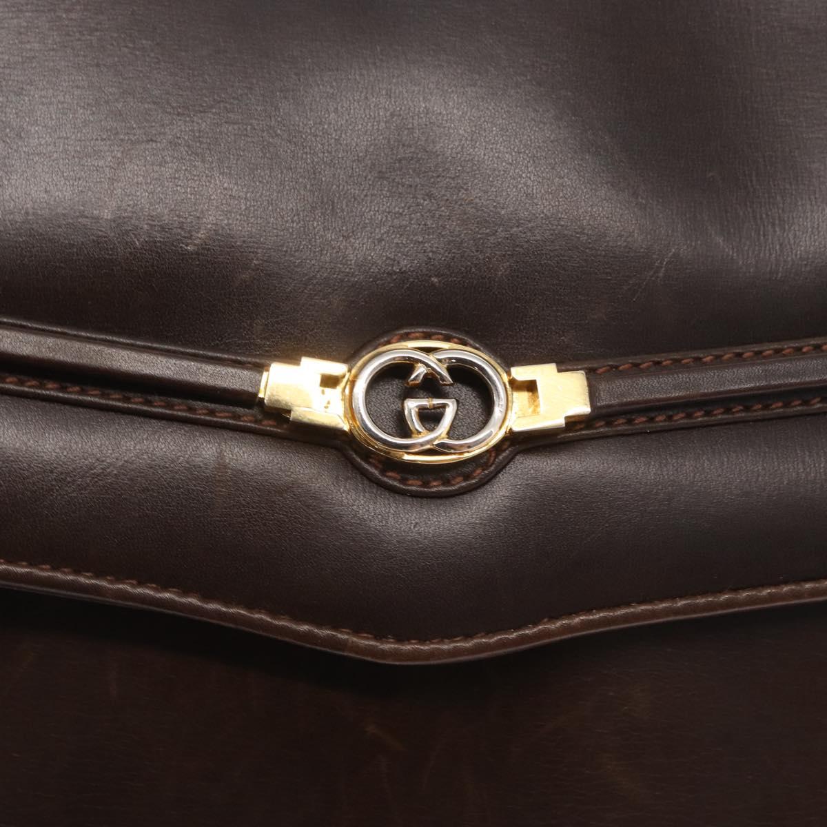 GUCCI Shoulder Bag Leather Dark Brown Gold 406 004 2008 Auth 161069