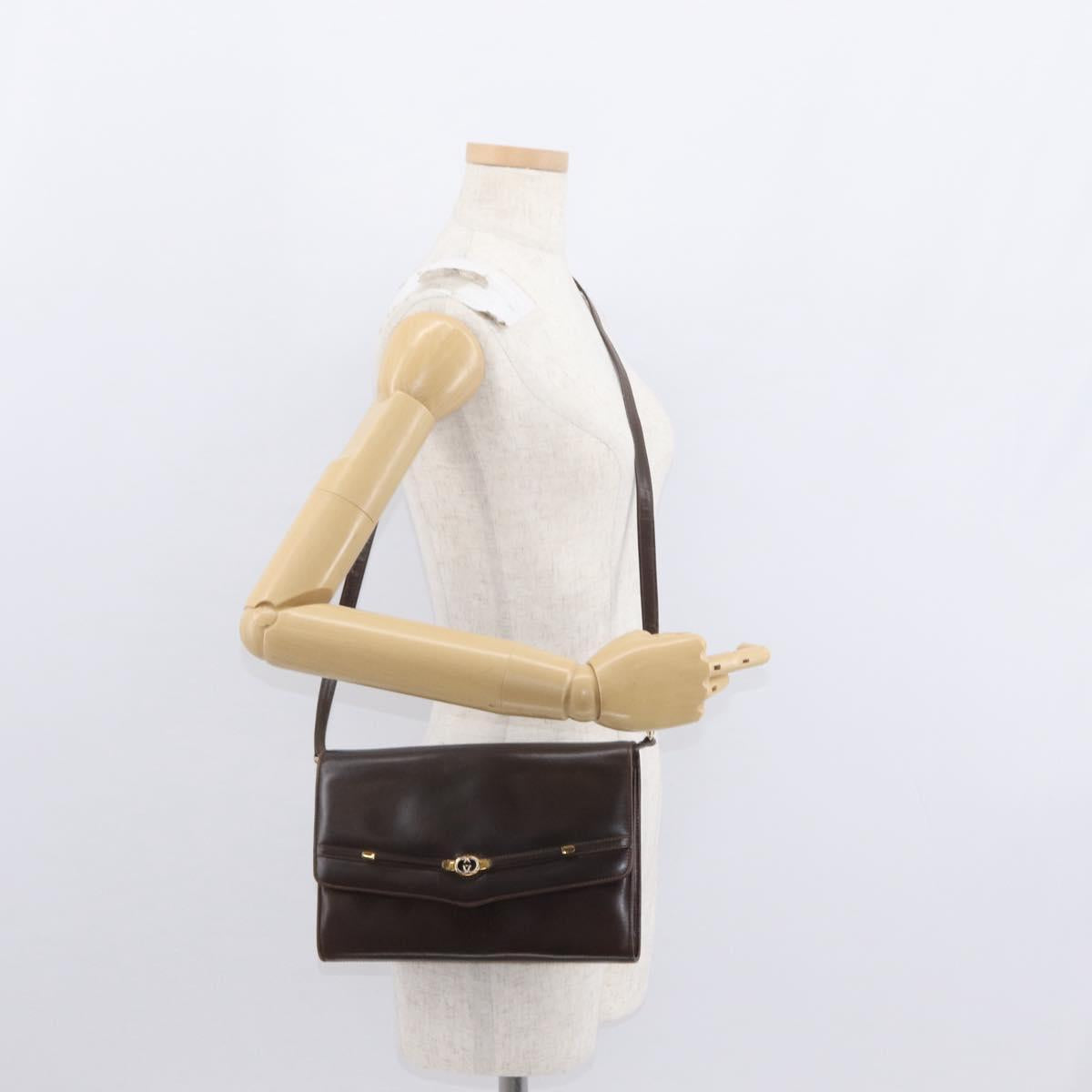 GUCCI Shoulder Bag Leather Dark Brown Gold 406 004 2008 Auth 161069