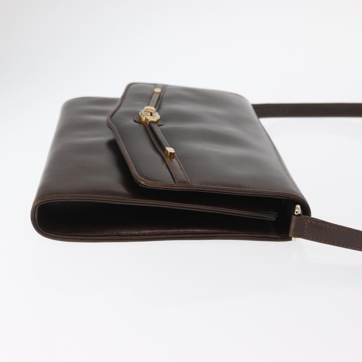 GUCCI Shoulder Bag Leather Dark Brown Gold 406 004 2008 Auth 161069