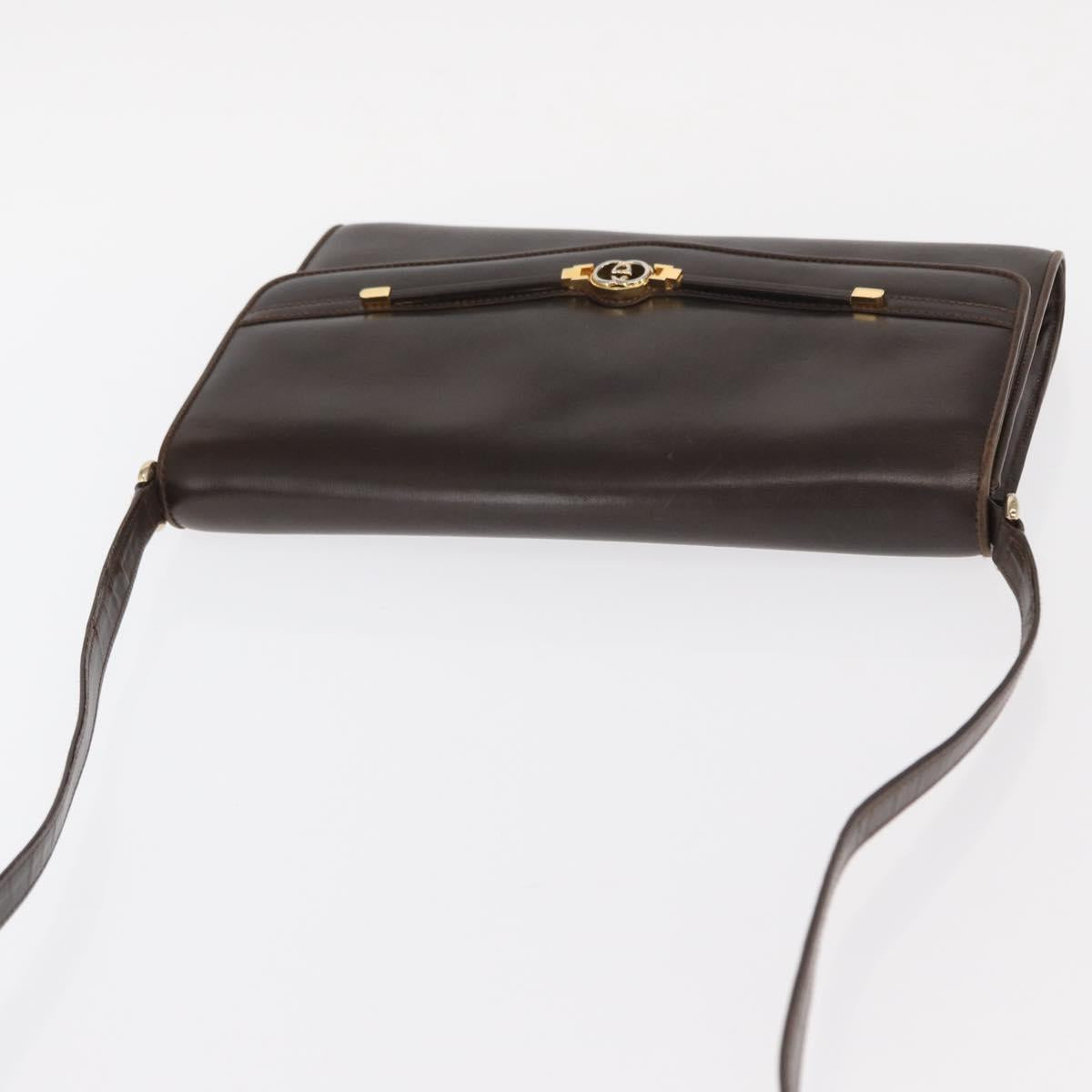 GUCCI Shoulder Bag Leather Dark Brown Gold 406 004 2008 Auth 161069