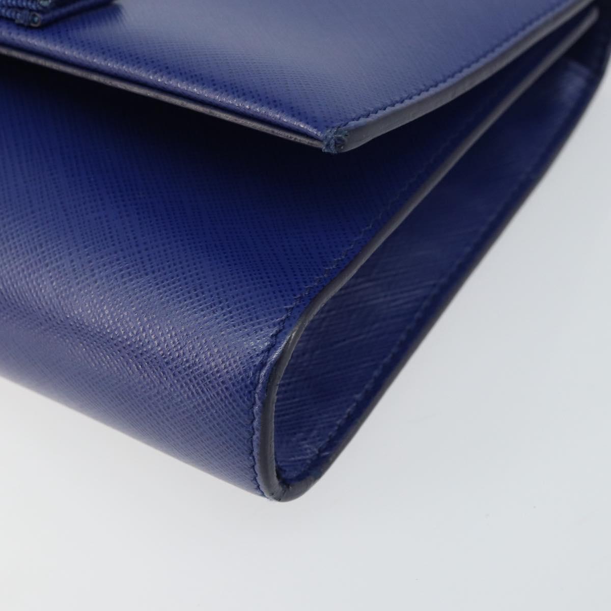 Salvatore Ferragamo Vala Chain Shoulder Bag Leather Blue Gold Auth 161081