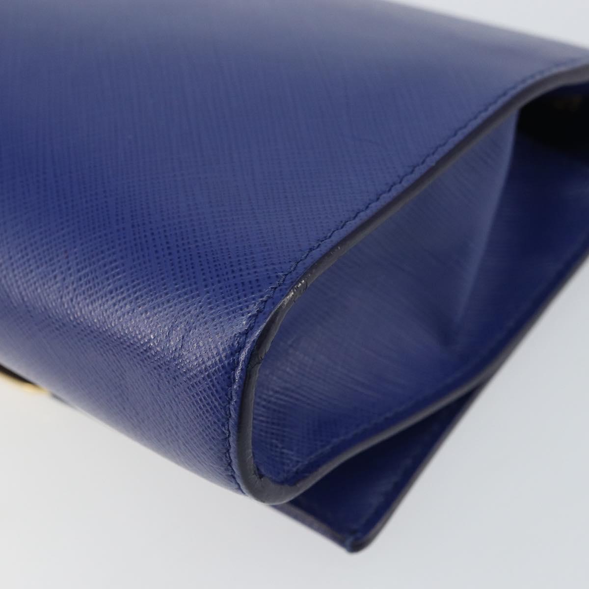 Salvatore Ferragamo Vala Chain Shoulder Bag Leather Blue Gold Auth 161081