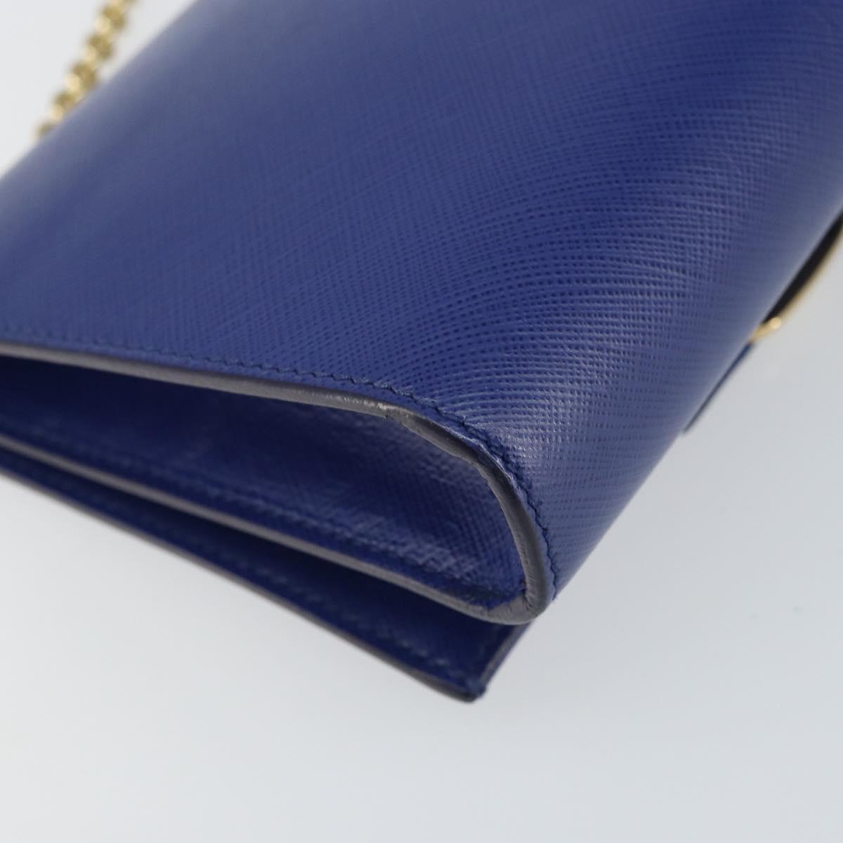 Salvatore Ferragamo Vala Chain Shoulder Bag Leather Blue Gold Auth 161081