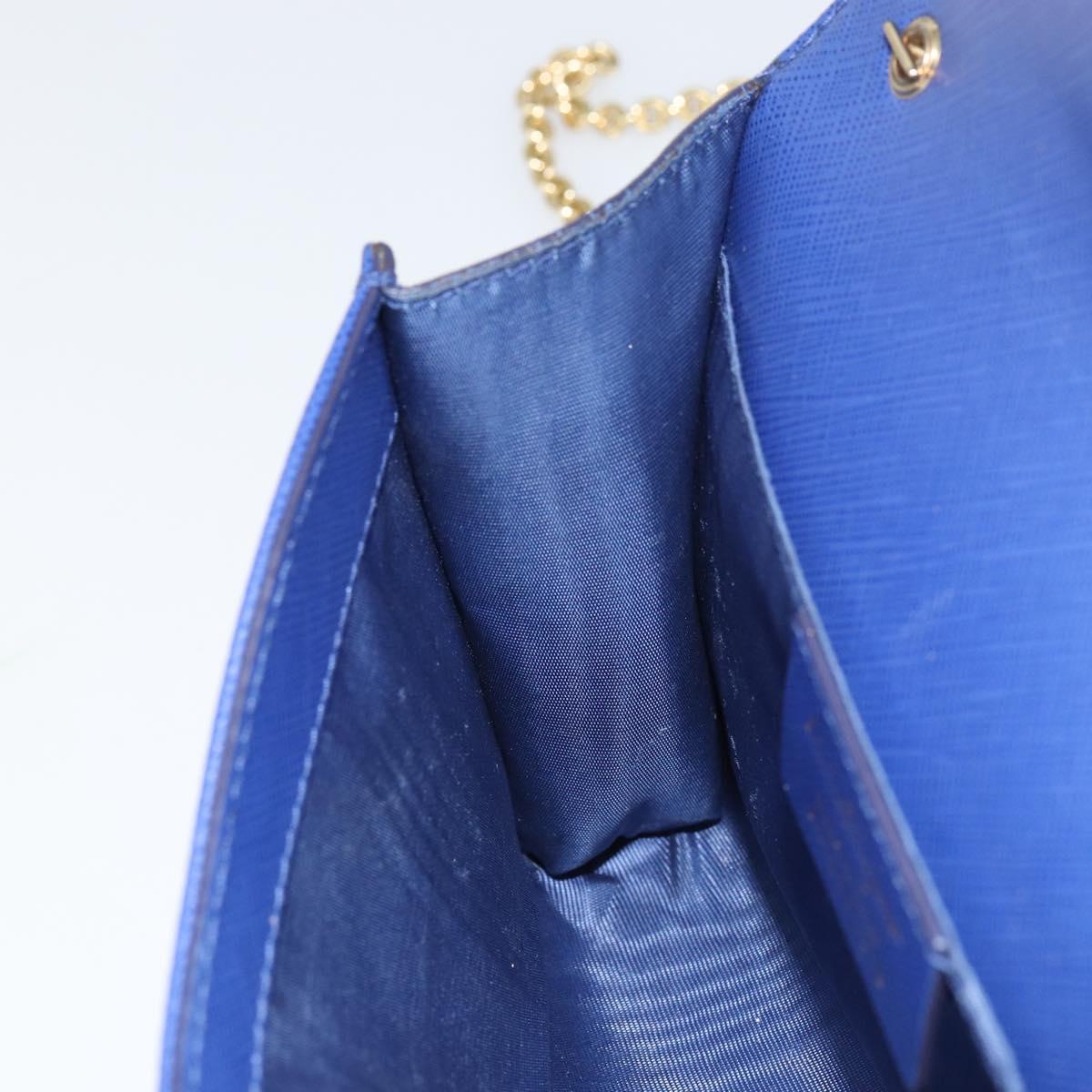 Salvatore Ferragamo Vala Chain Shoulder Bag Leather Blue Gold Auth 161081