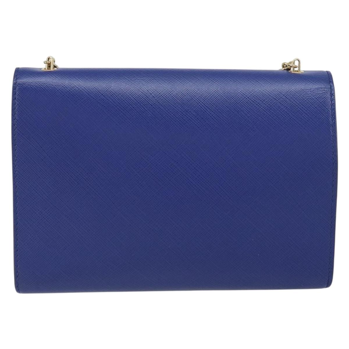 Salvatore Ferragamo Vala Chain Shoulder Bag Leather Blue Gold Auth 161081