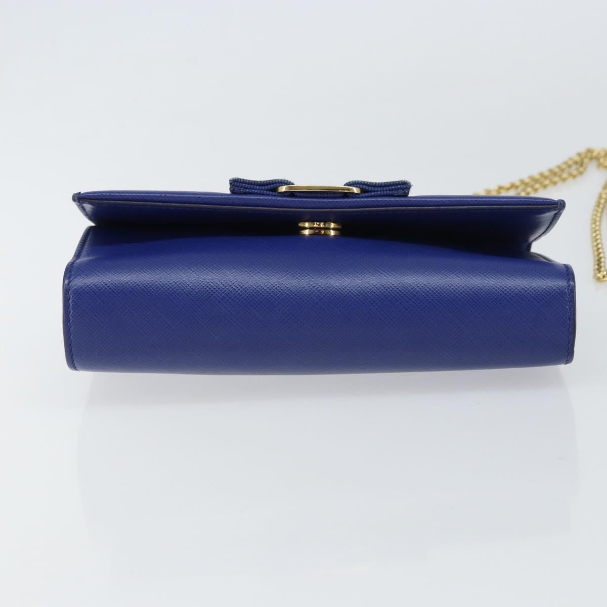 Salvatore Ferragamo Vala Chain Shoulder Bag Leather Blue Gold Auth 161081