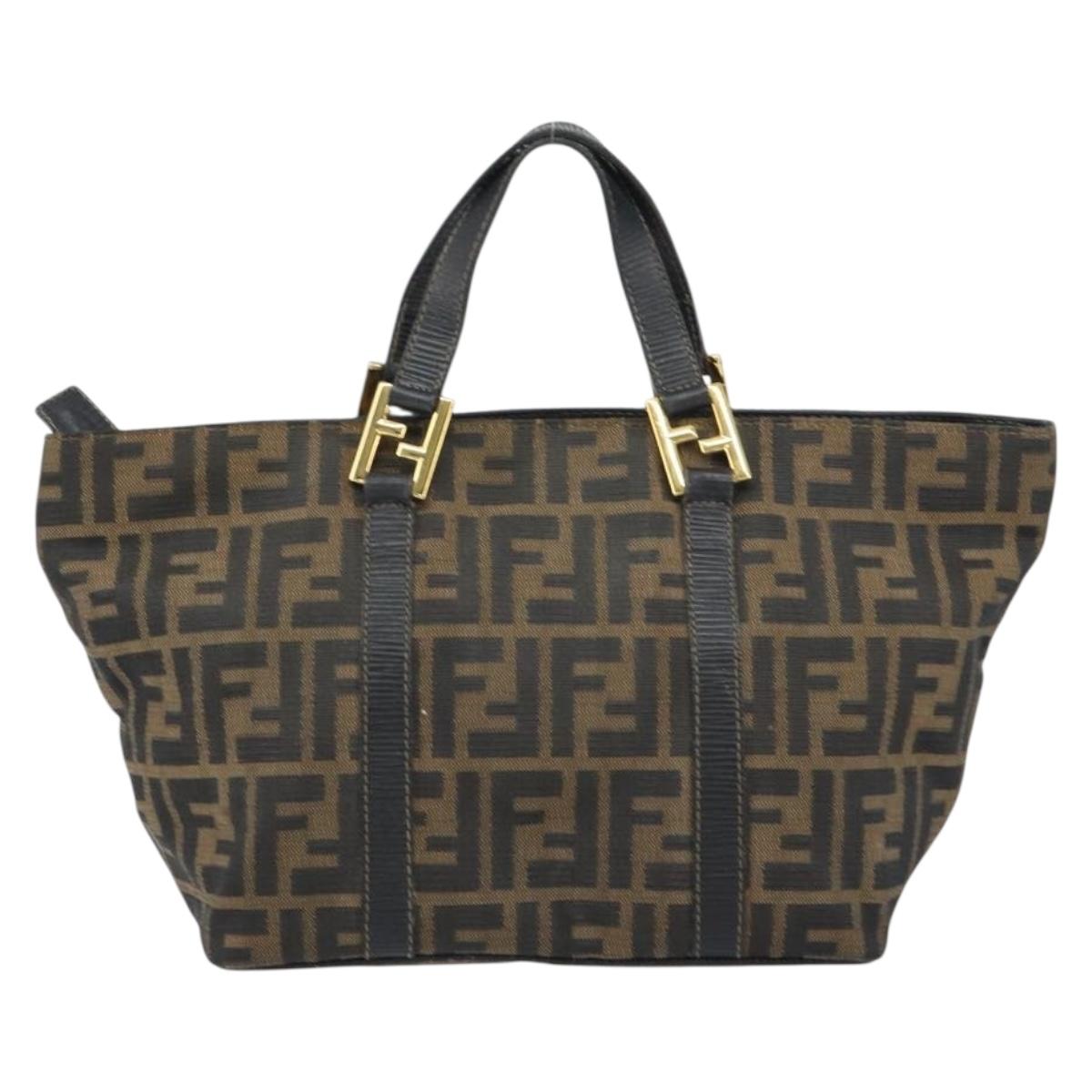 FENDI Zucca Canvas Hand Bag Black Brown Auth 161083
