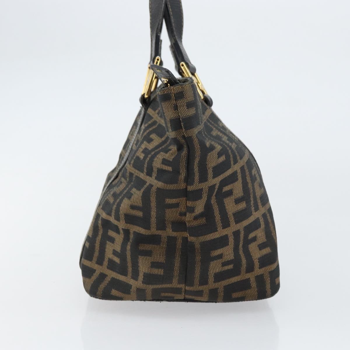 FENDI Zucca Canvas Hand Bag Black Brown Auth 161083