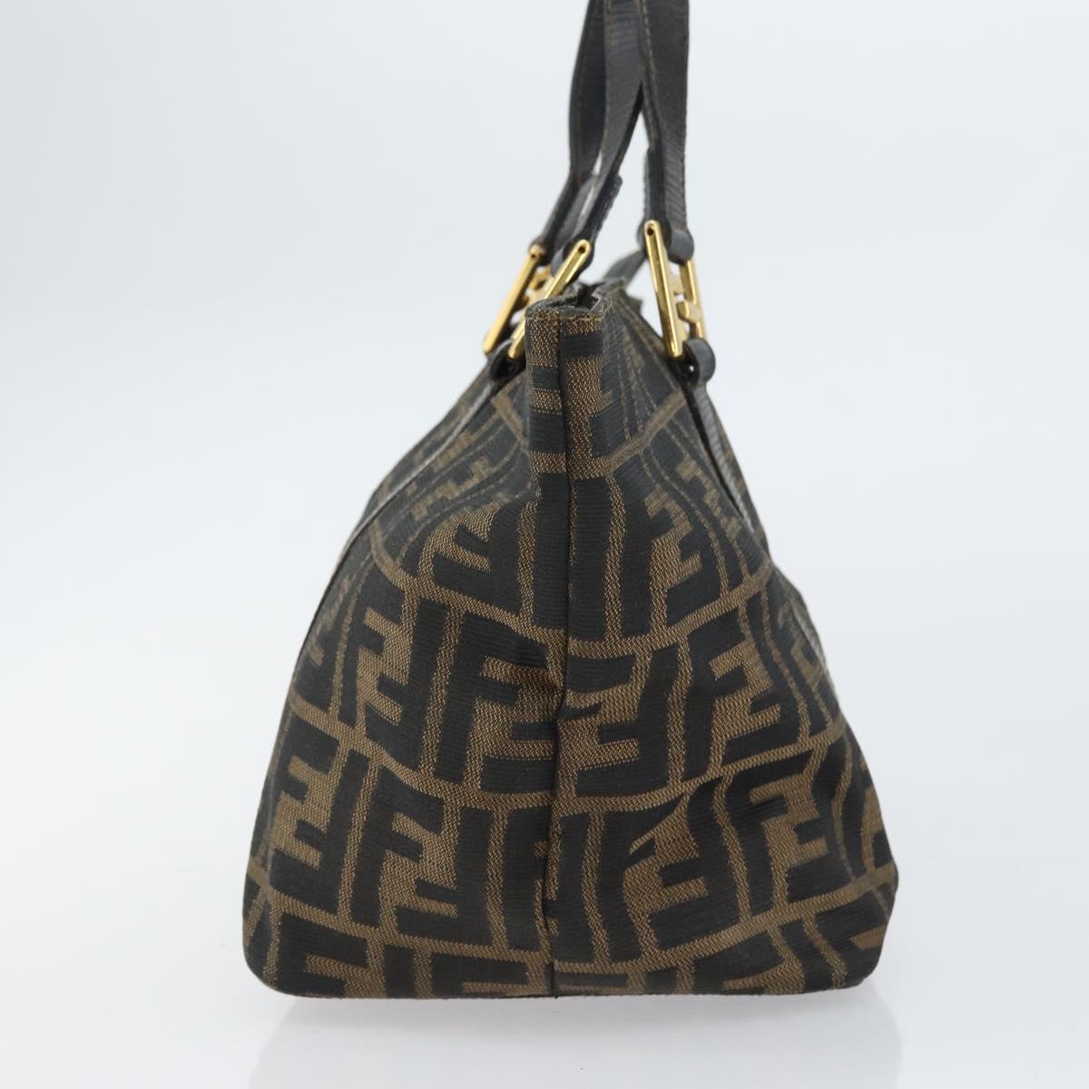 FENDI Zucca Canvas Hand Bag Black Brown Auth 161083