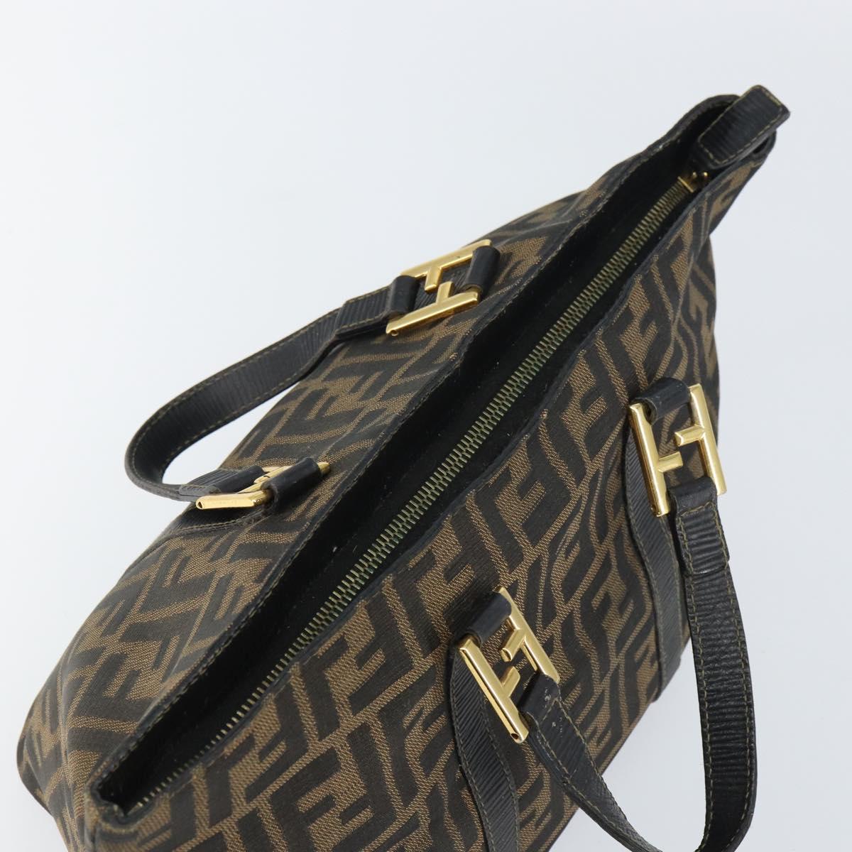 FENDI Zucca Canvas Hand Bag Black Brown Auth 161083