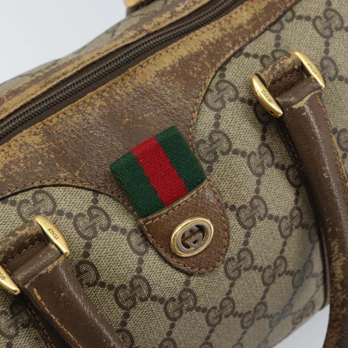 GUCCI GG Supreme Web Sherry Line Boston Bag PVC Beige Gold 40 02 006 Auth 161096