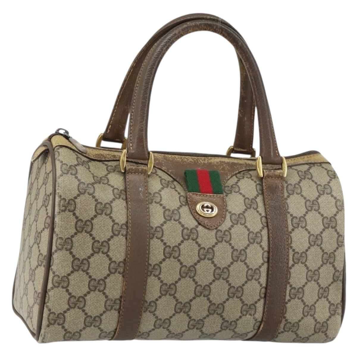 GUCCI GG Supreme Web Sherry Line Boston Bag PVC Beige Gold 40 02 006 Auth 161096