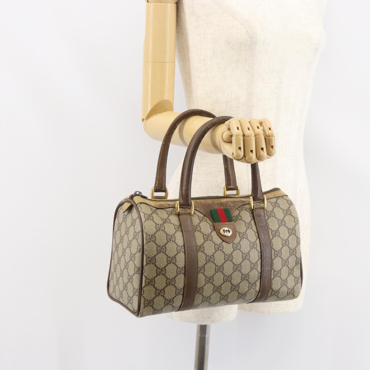 GUCCI GG Supreme Web Sherry Line Boston Bag PVC Beige Gold 40 02 006 Auth 161096