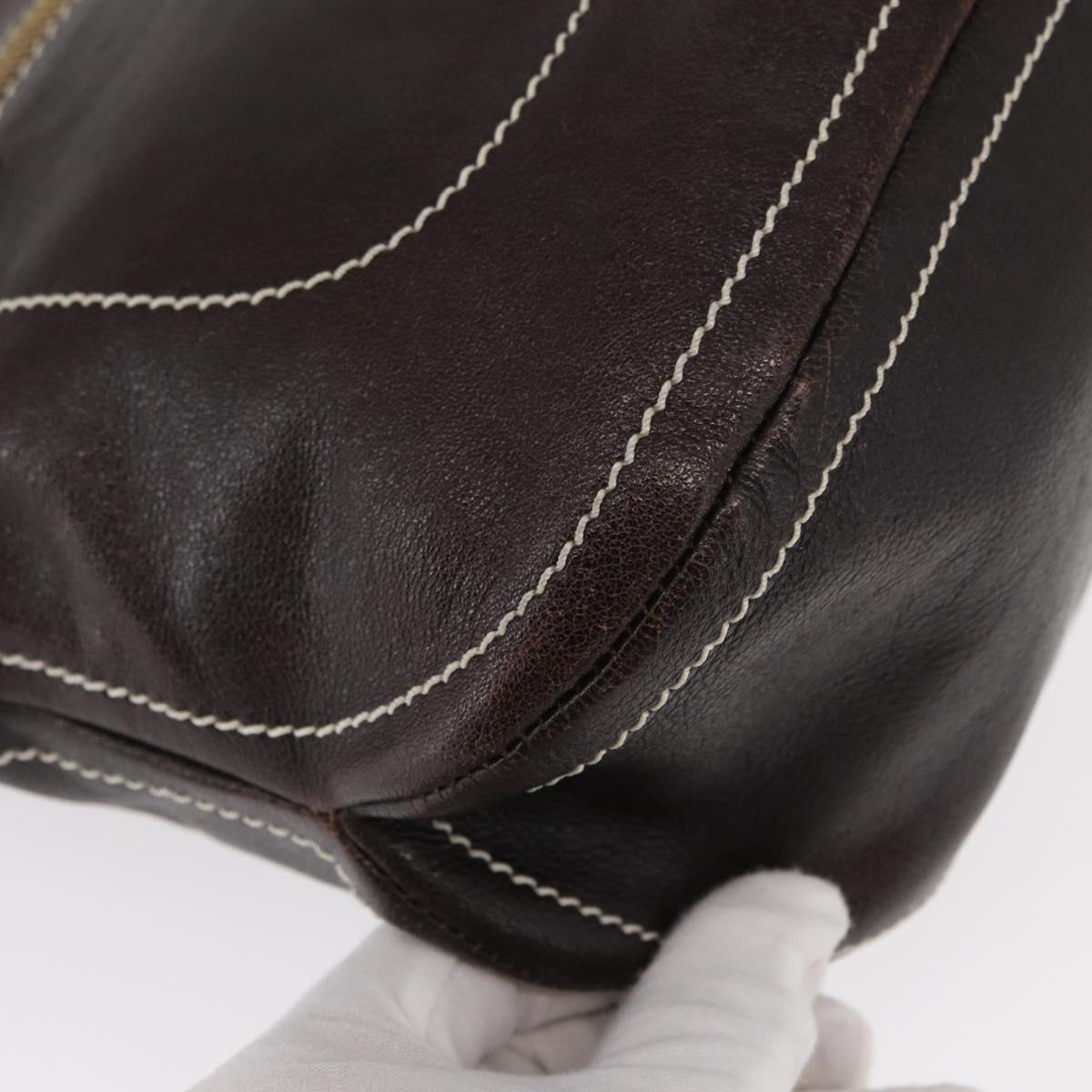 CELINE Shoulder Bag Leather Dark Brown Gold Auth 161102