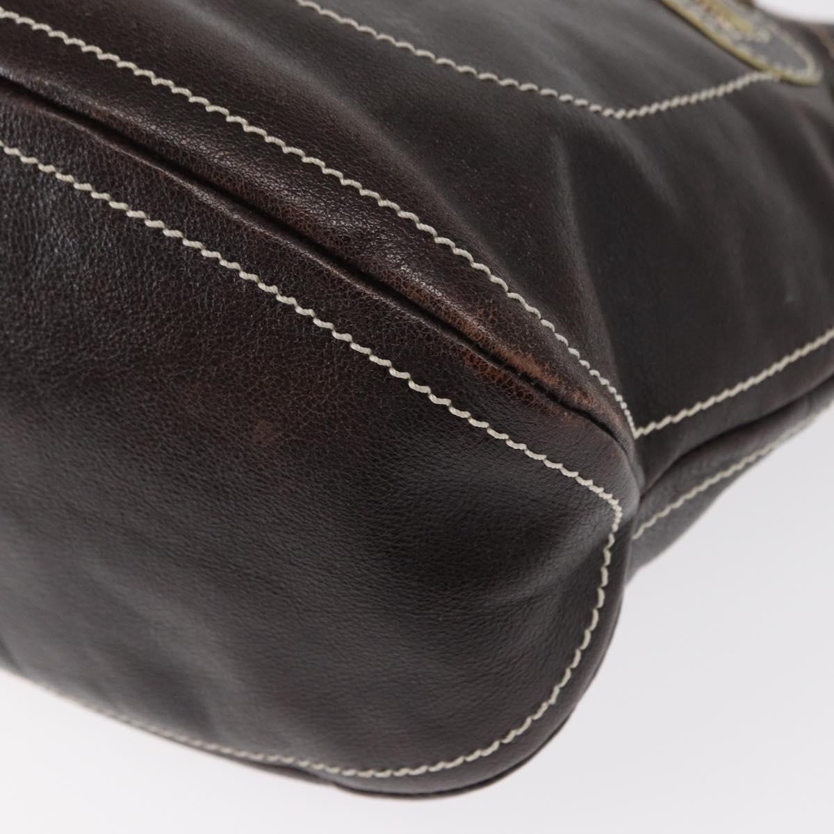 CELINE Shoulder Bag Leather Dark Brown Gold Auth 161102
