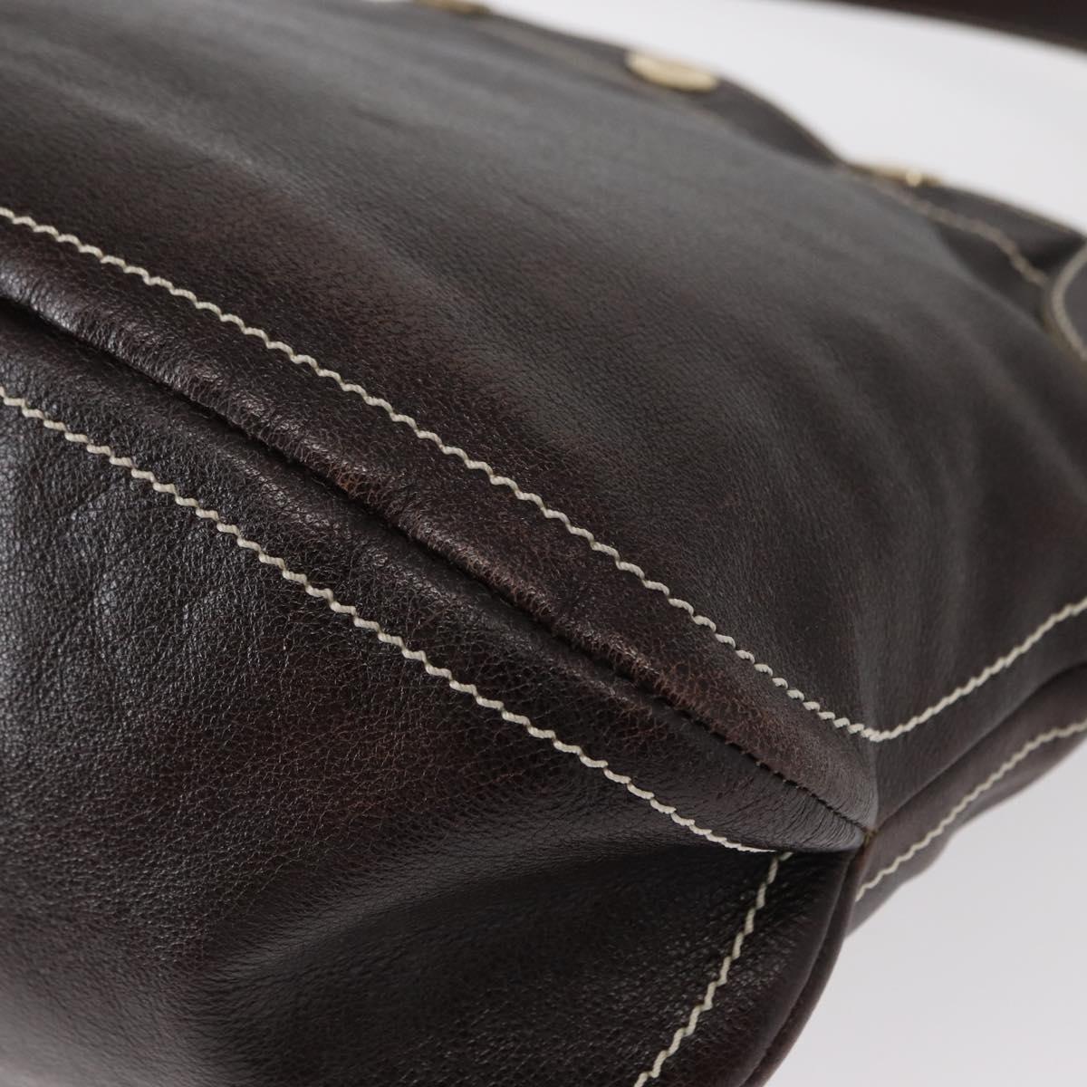 CELINE Shoulder Bag Leather Dark Brown Gold Auth 161102