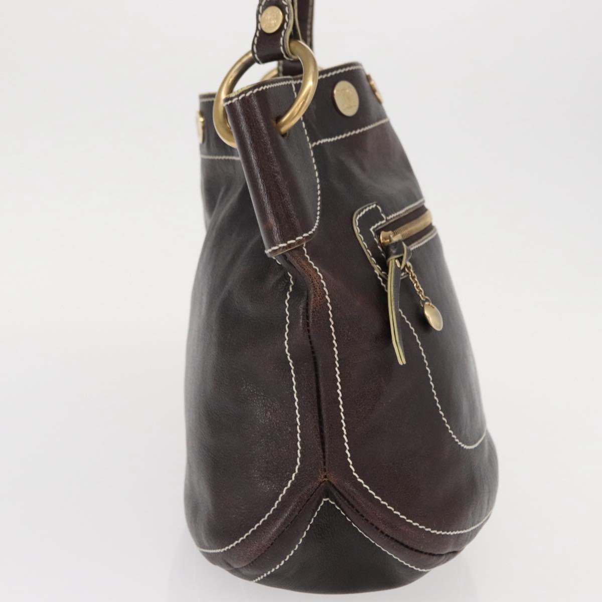 CELINE Shoulder Bag Leather Dark Brown Gold Auth 161102