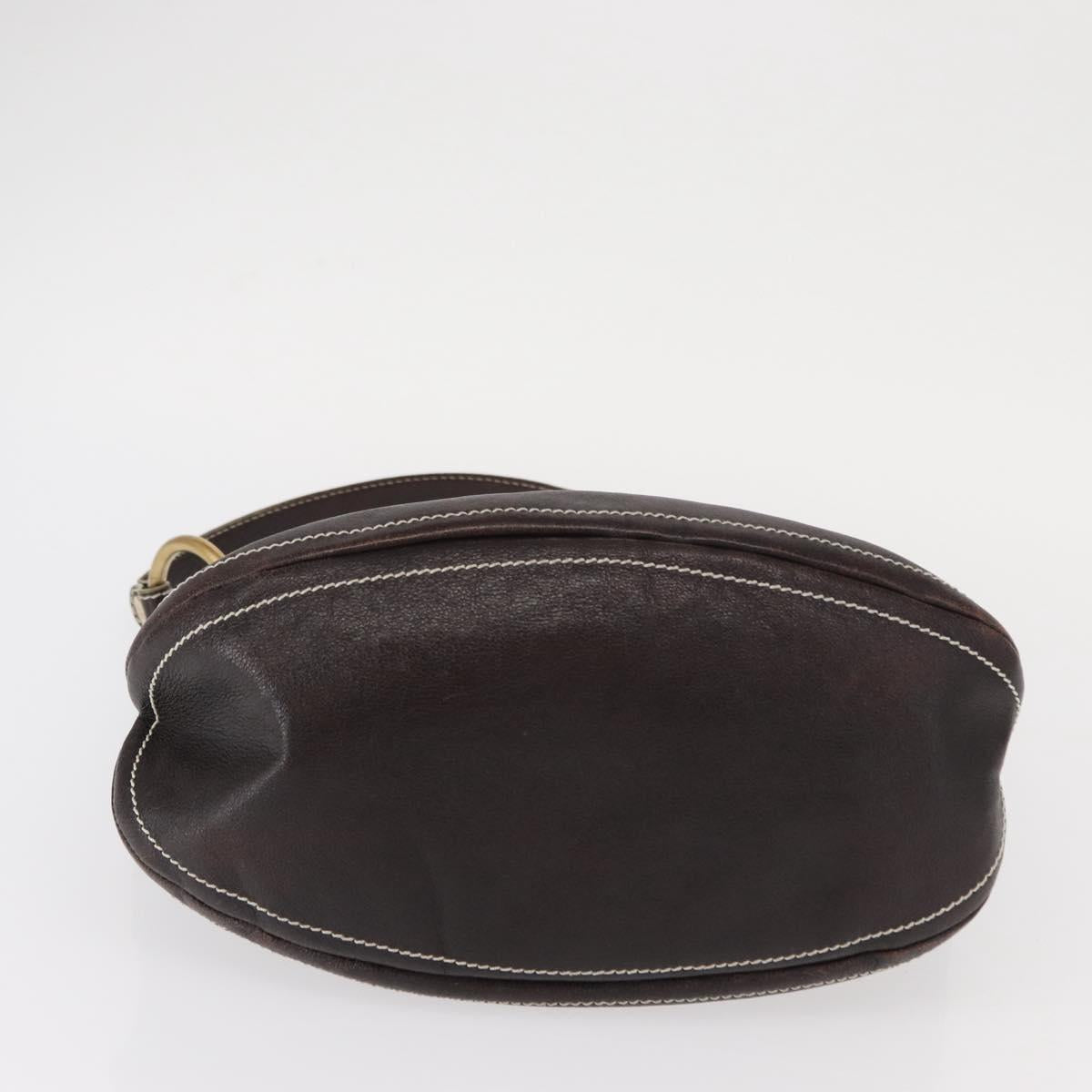 CELINE Shoulder Bag Leather Dark Brown Gold Auth 161102
