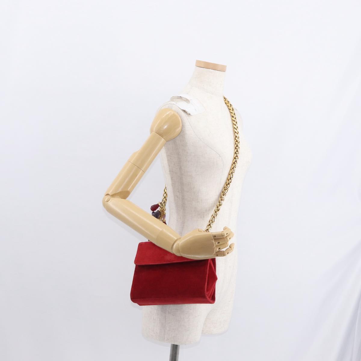 LOEWE Shoulder Bag Velor Red Gold Auth 161108