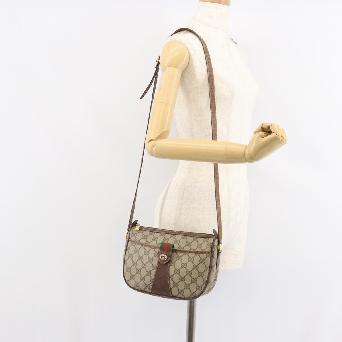 GUCCI GG Supreme Web Sherry Line Bag PVC Beige Gold 89 02 032 Auth 161109