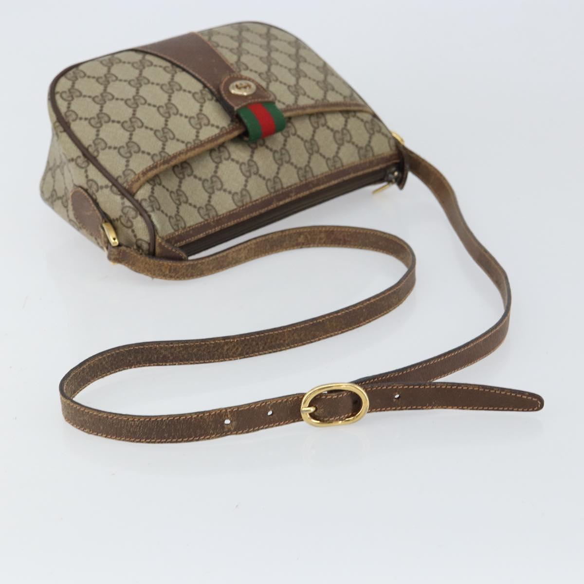 GUCCI GG Supreme Web Sherry Line Bag PVC Beige Gold 89 02 032 Auth 161109