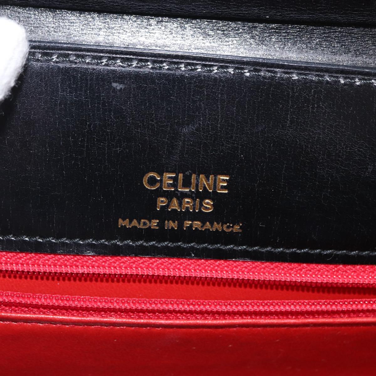 CELINE Circle Shoulder Bag Leather Black Gold Auth 161116