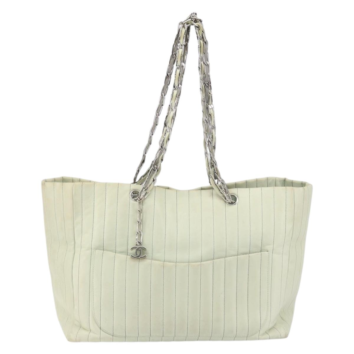 CHANEL Mademoiselle Chain Shoulder Bag Lamb Skin Ivory Silver CC Auth 161117