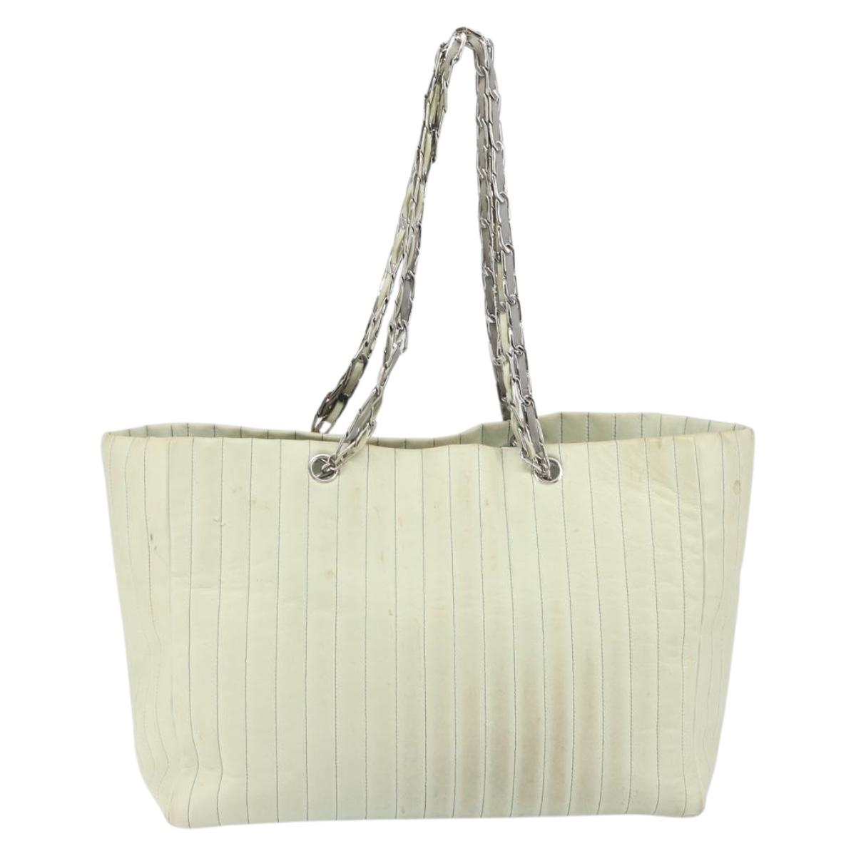 CHANEL Mademoiselle Chain Shoulder Bag Lamb Skin Ivory Silver CC Auth 161117