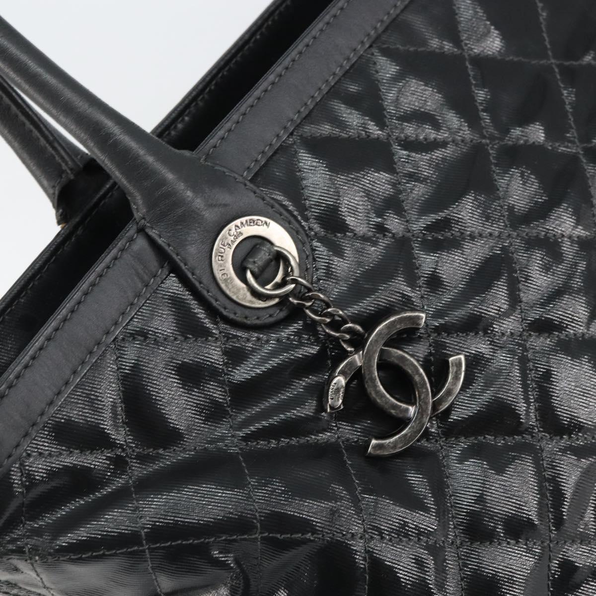 CHANEL Matelasse Tote Bag PVC Canvas Black CC Auth 161119