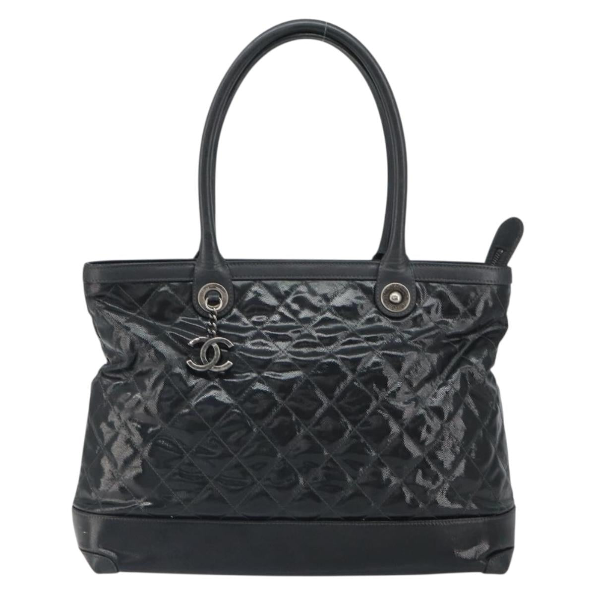 CHANEL Matelasse Tote Bag PVC Canvas Black CC Auth 161119