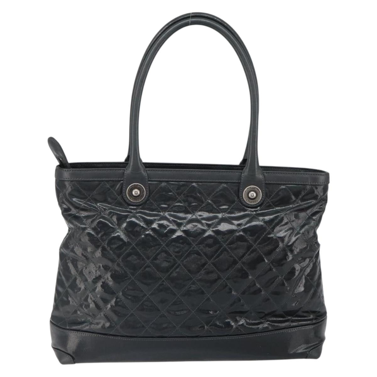 CHANEL Matelasse Tote Bag PVC Canvas Black CC Auth 161119