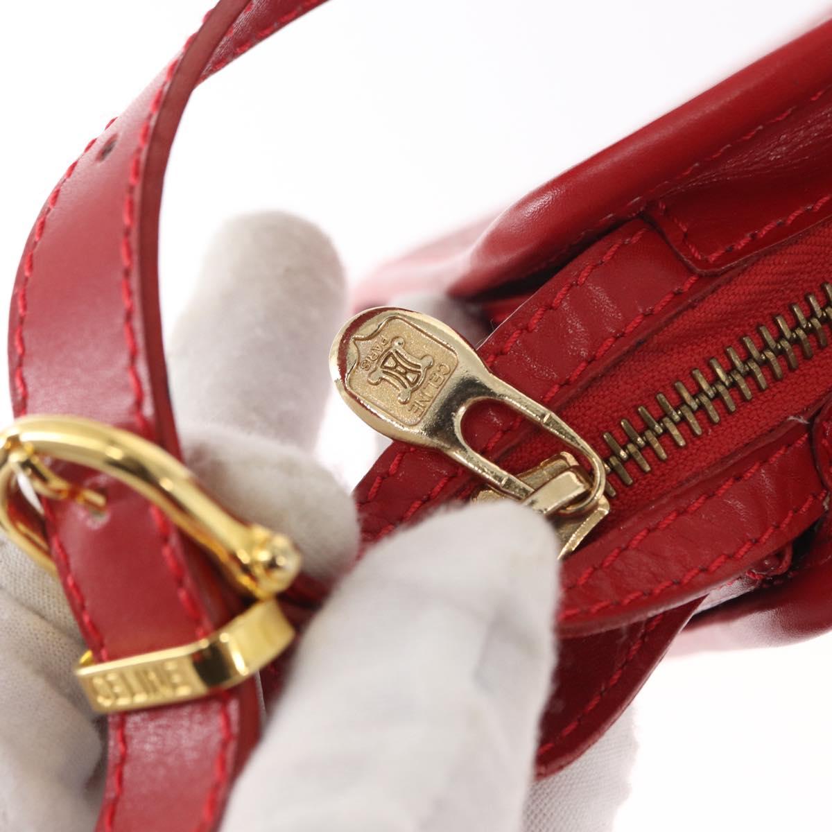 CELINE Shoulder Bag Leather Red Gold Auth 161123