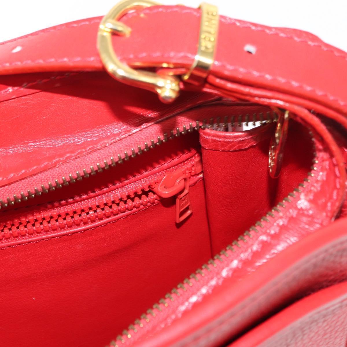 CELINE Shoulder Bag Leather Red Gold Auth 161123